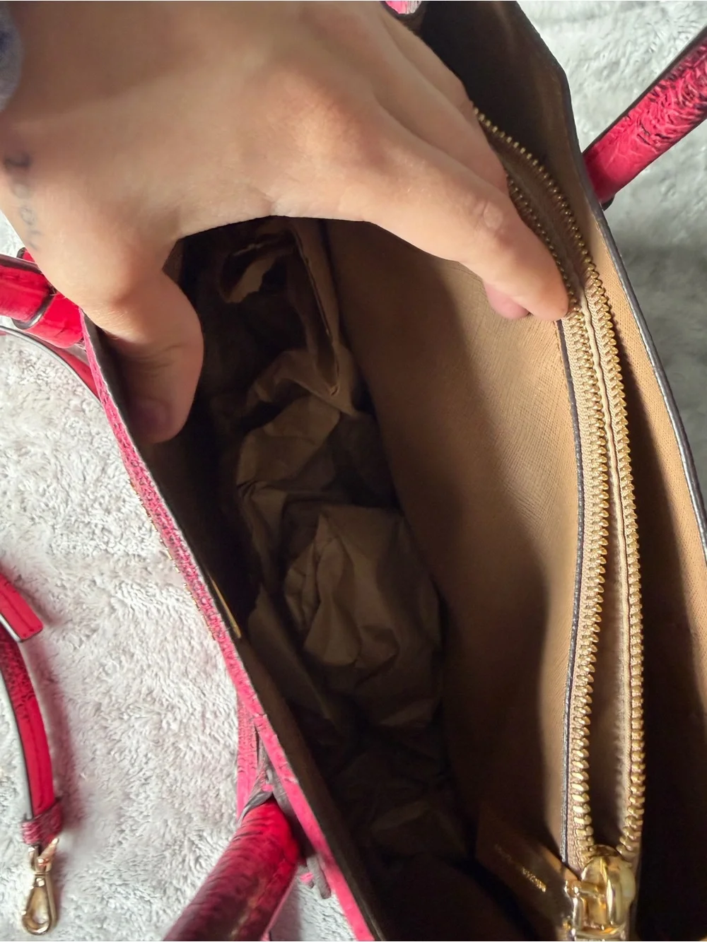 Michael Kors Hot Pink Embossed Tote with Gold Accents